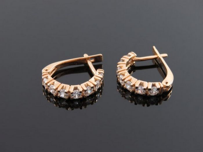 Золотые серьги с фианитами Swarovski - 21