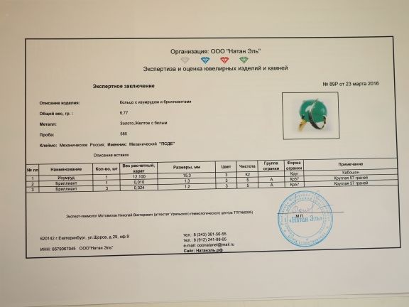 Золотое кольцо с изумрудом и бриллиантами - 257