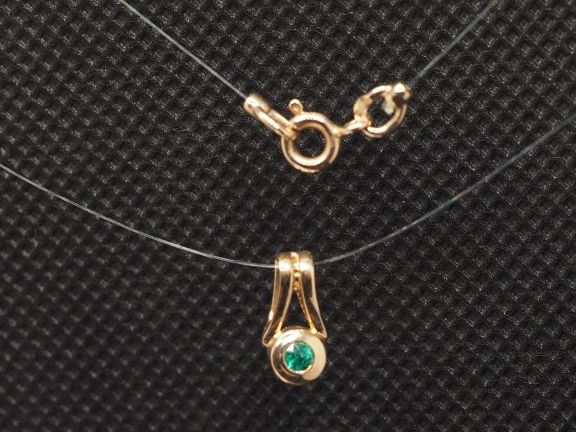 Колье на леске из золота с изумрудом - 7